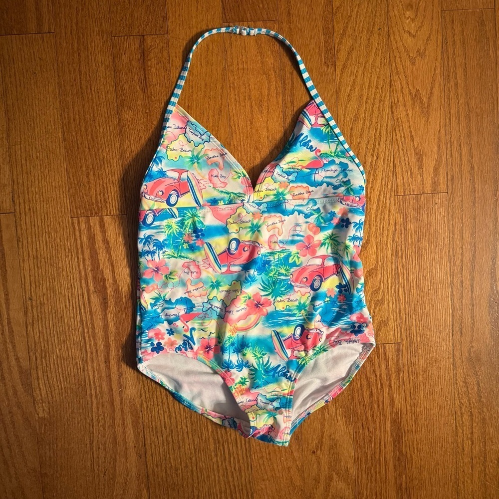 OP Blue and Pink One Piece Swimsuit Girls Size L